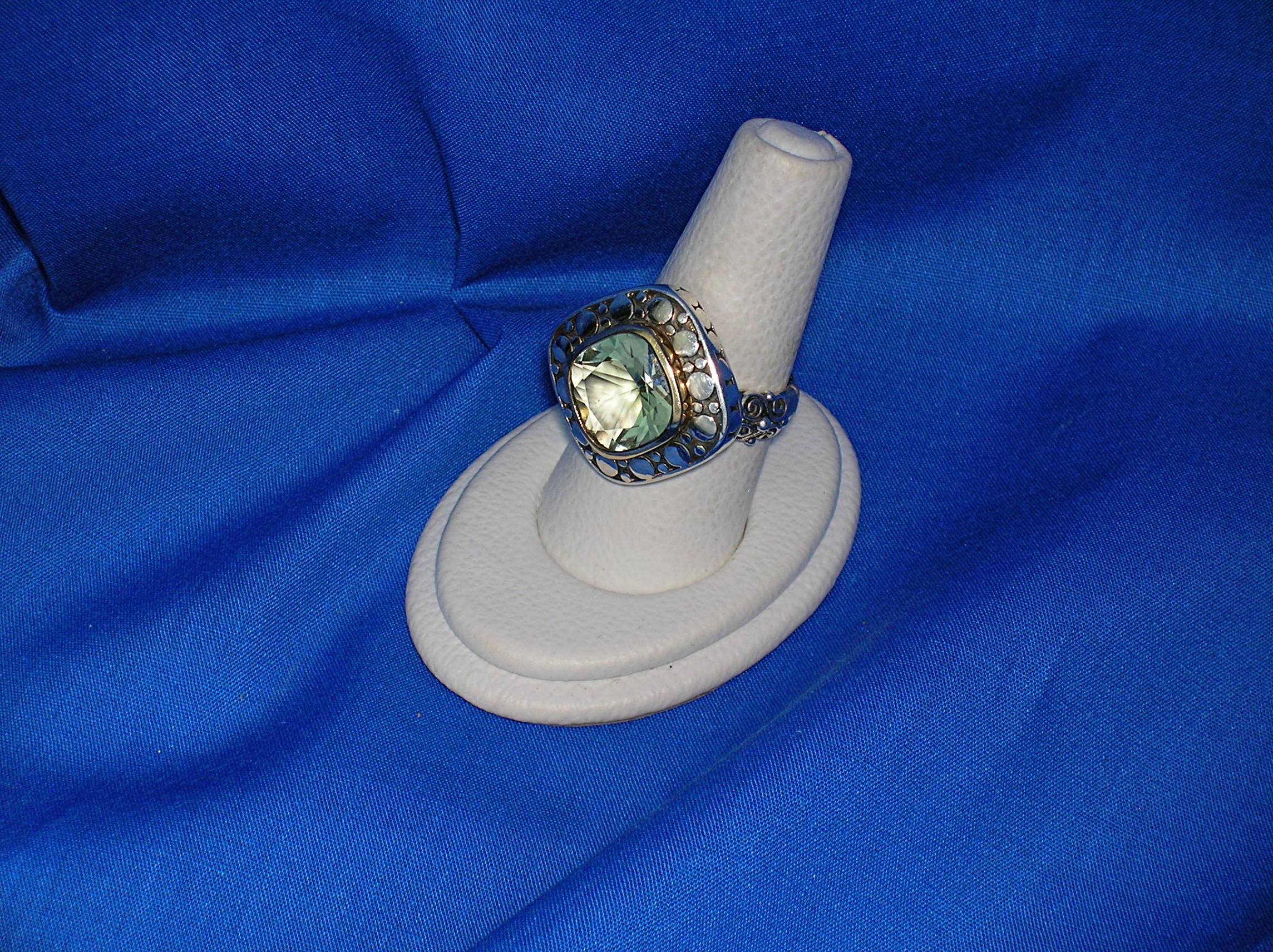 14K Gold  Green Amethyst Sterling Silver Ring