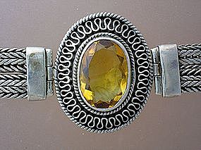 Citrine Sterling Silver Bezel Set  Bracelet . .