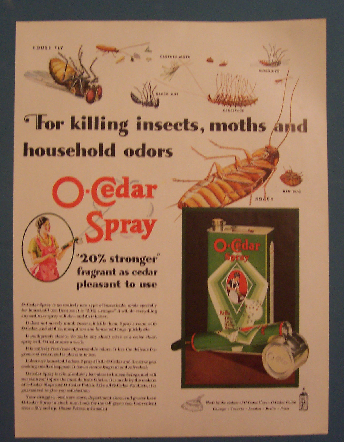 1931 O-Cedar Spray With A Variety Of Different Bugs