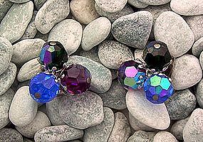 Blue Lucite Clip Earrings Marked Vogue