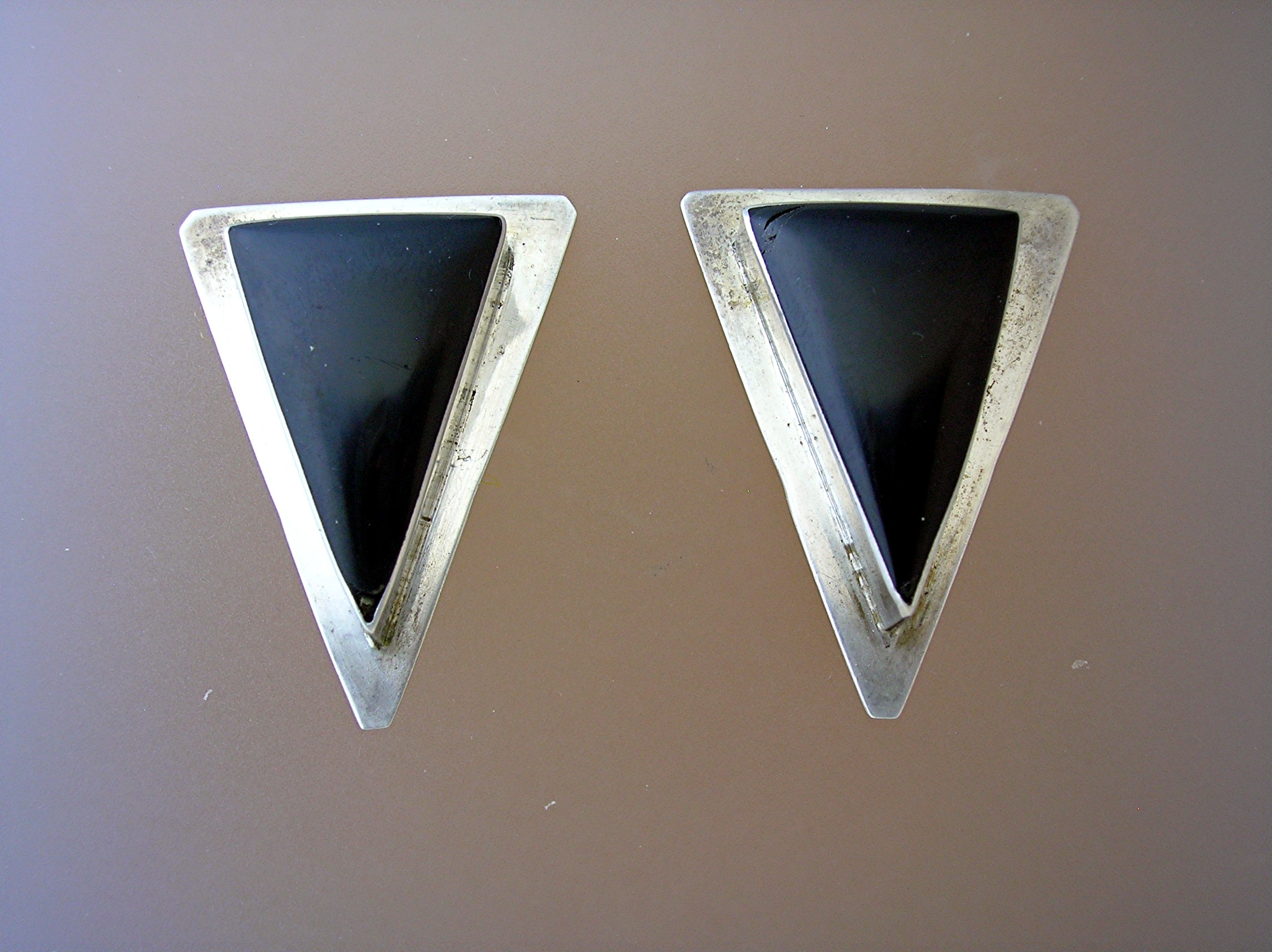 Taxco Mexico Sterling Silver Black Onyx Clip Earrings