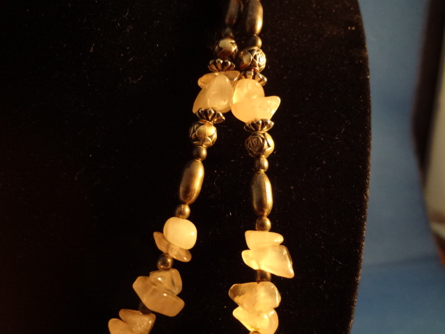 Silver Bead and Natural Rose Quartz Necklace