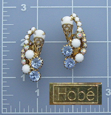 HOBE Gold Filigree Blue Crystal Glass Clip Earring