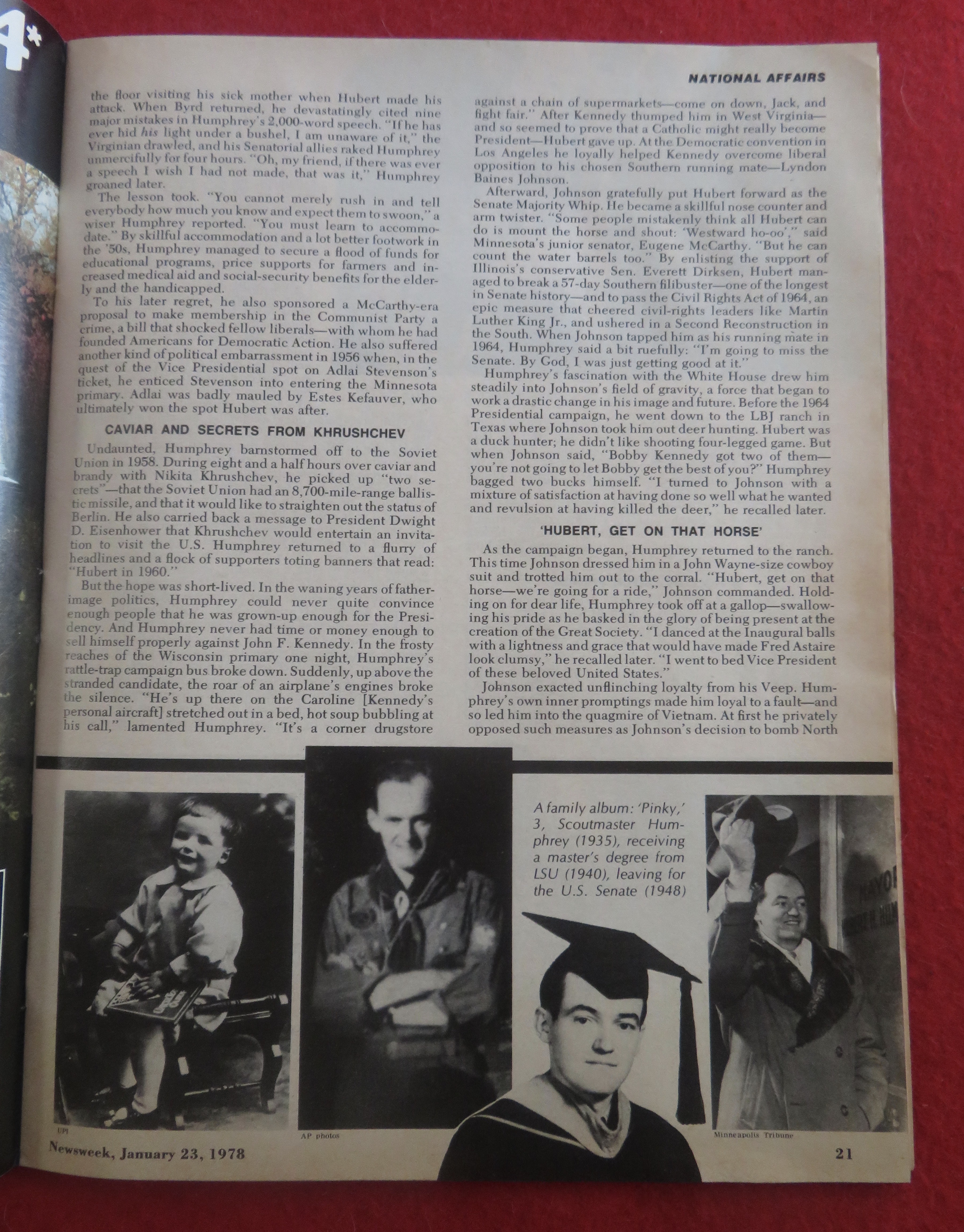 Newsweek Magazine January 23, 1978 Humphrey