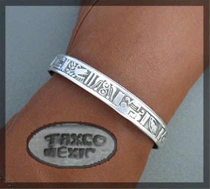 Bracelet Sterling Silver Bangle Mexico Aztec Motif