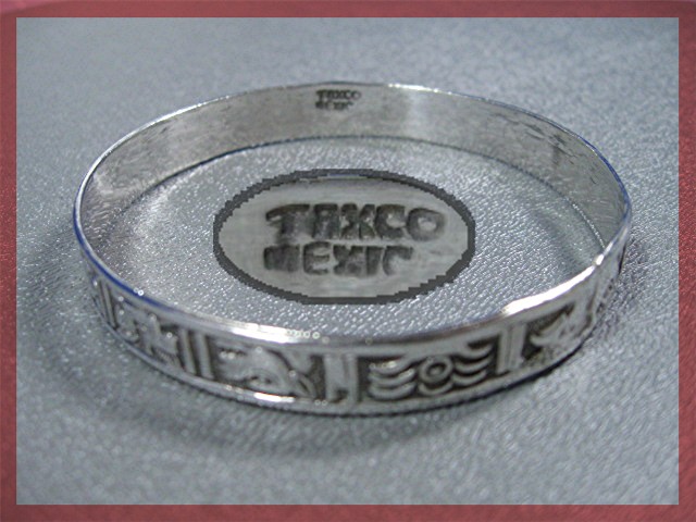 Bracelet Sterling Silver Bangle Mexico Aztec Motif