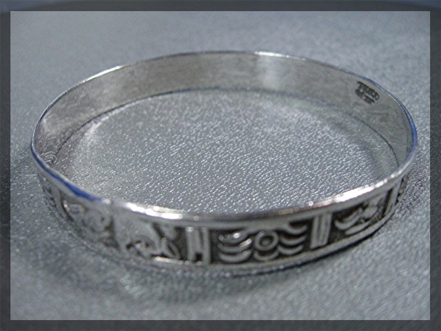 Bracelet Sterling Silver Bangle Mexico Aztec Motif