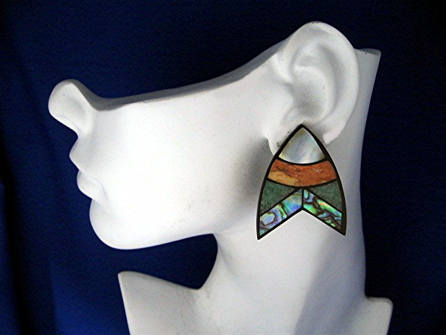 Earrings Mother Pearl Sponge Coral Abalone Clips