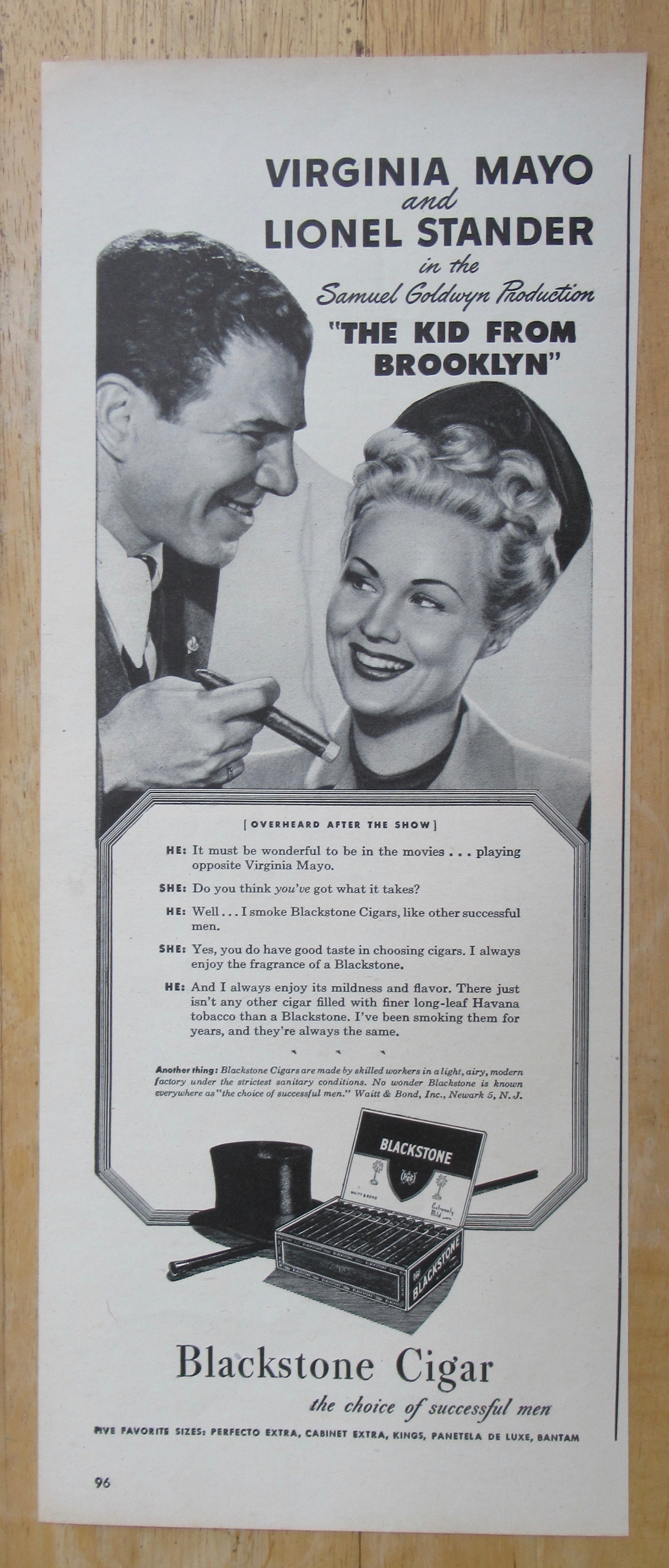 1945 Blackstone Cigars w/Virginia Mayo & Lionel Stander