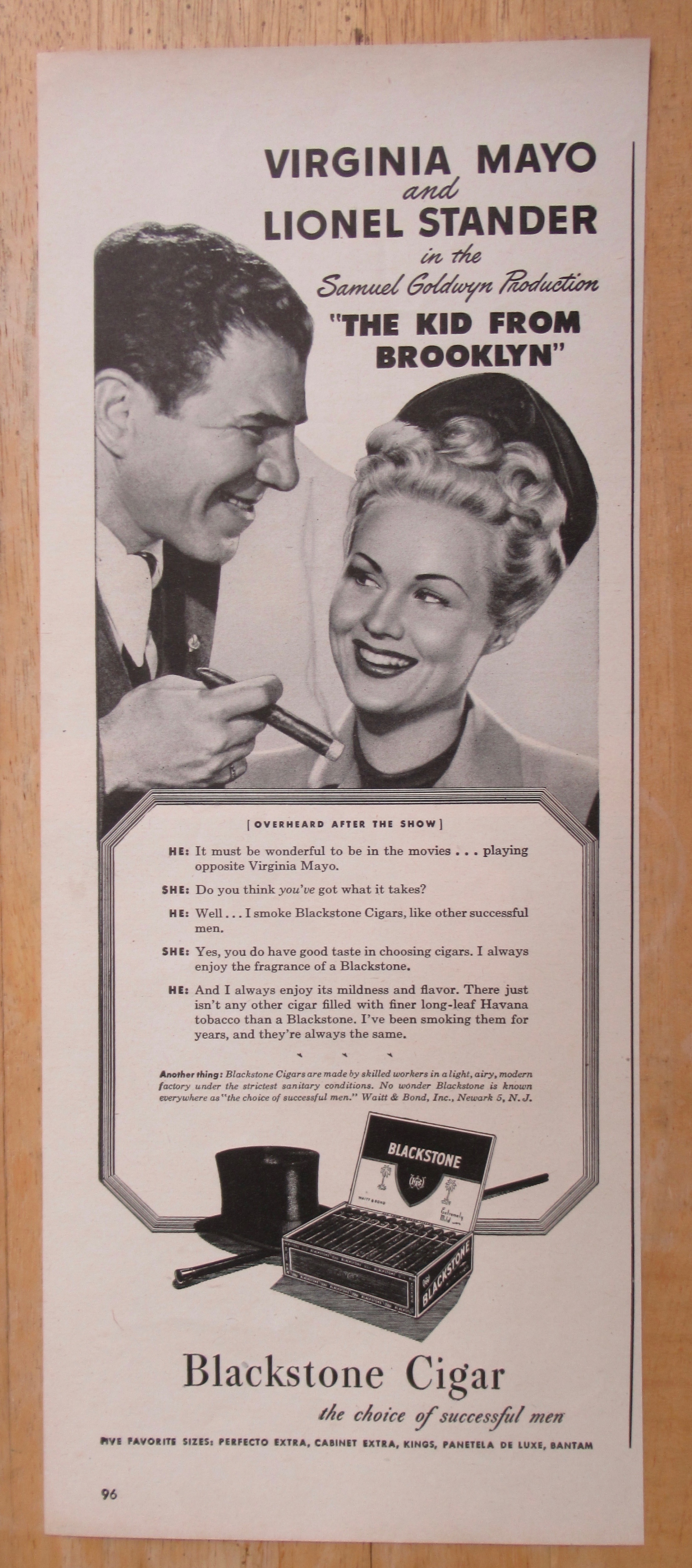1945 Blackstone Cigars w/Virginia Mayo & Lionel Stander