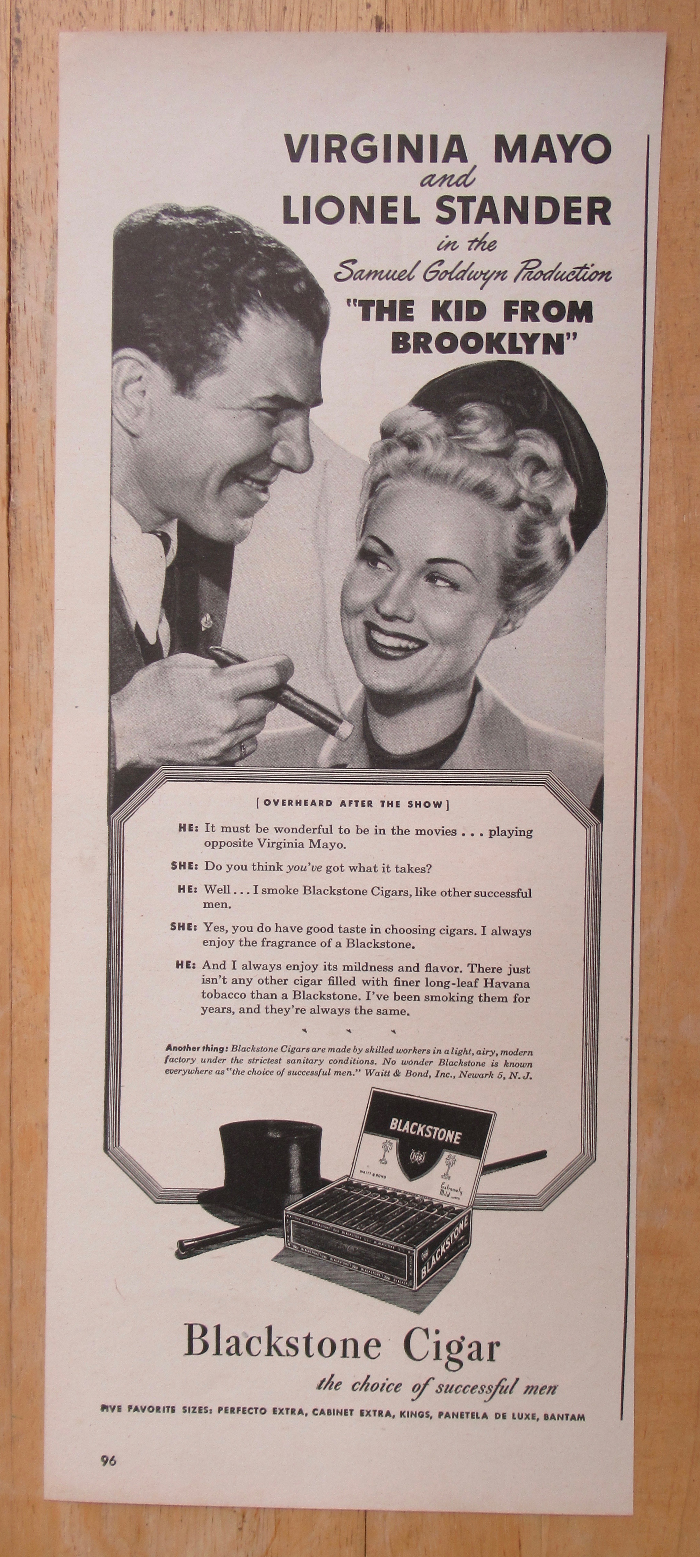 1945 Blackstone Cigars w/Virginia Mayo & Lionel Stander