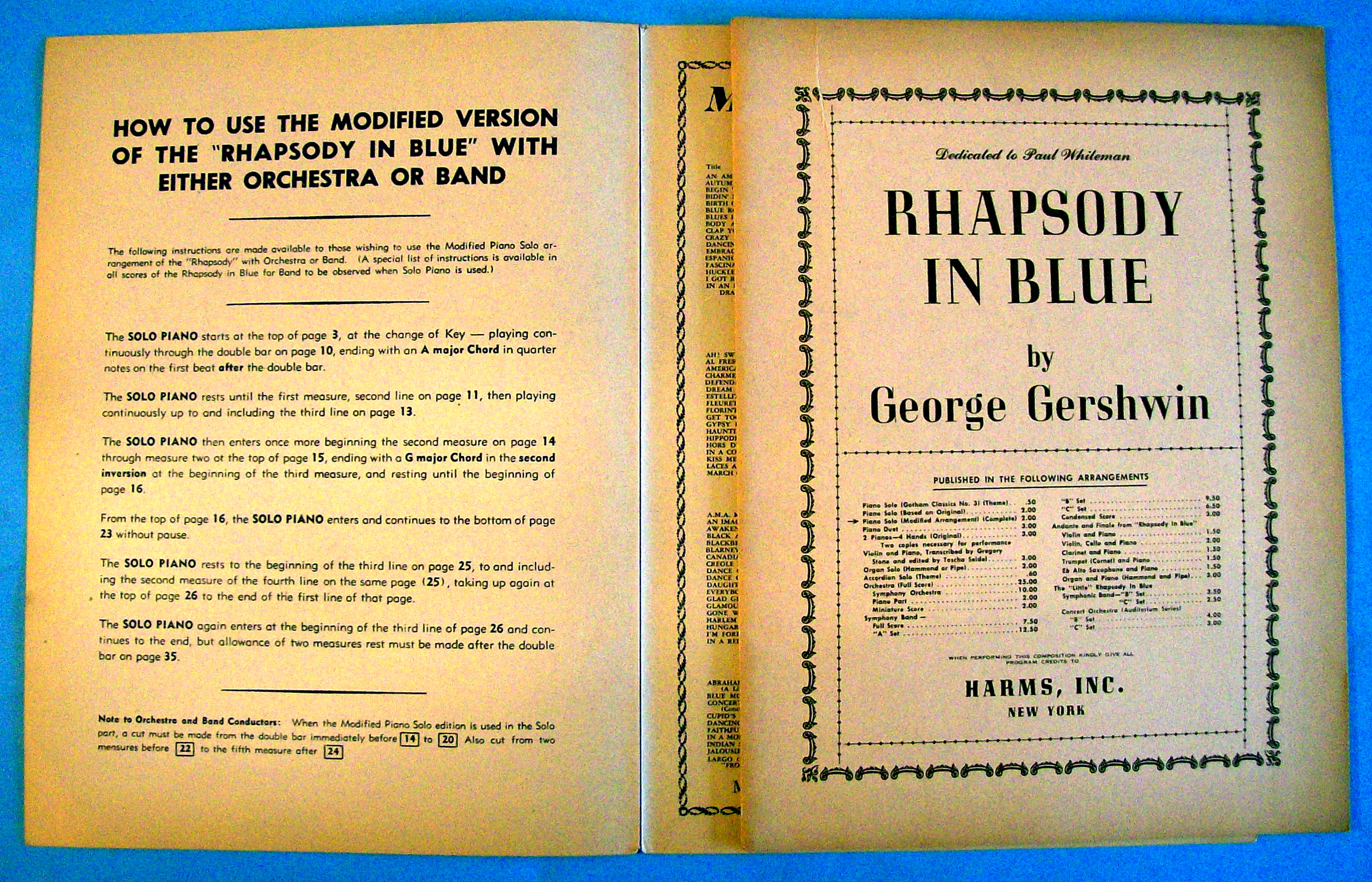Sheet Music For 1940 Rhapsody In Blue
