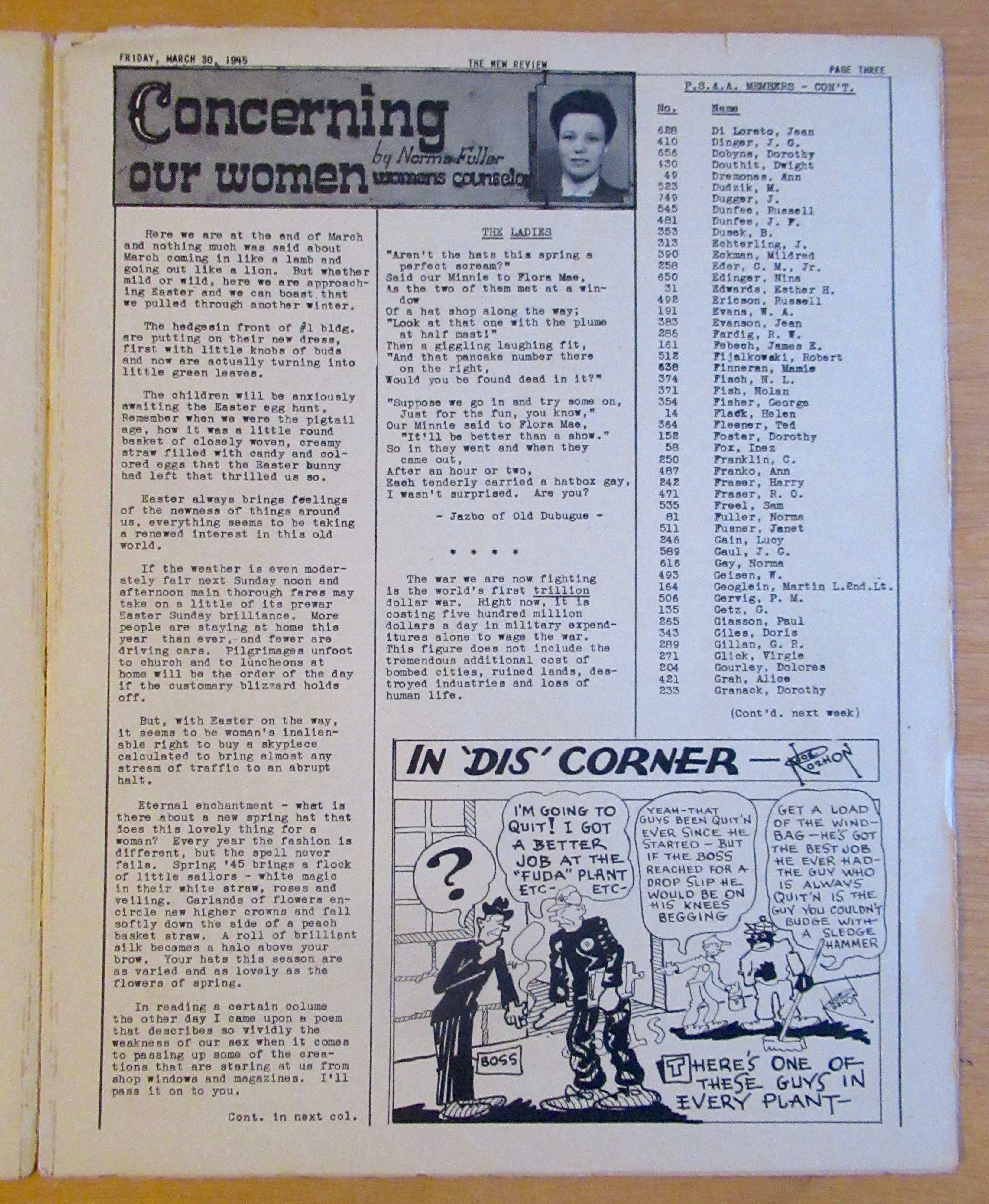 Original March 30, 1945 New Review Newsletter