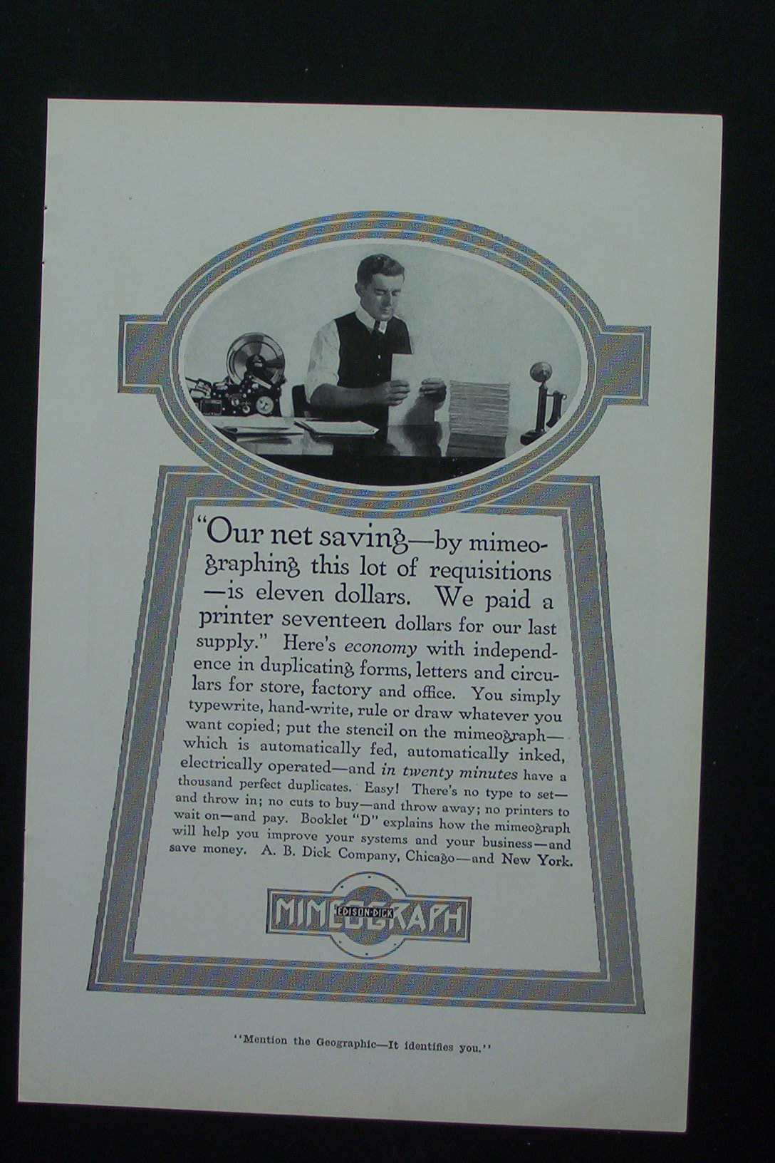 1917 Edison-Dick Mimeograph with Man At Desk
