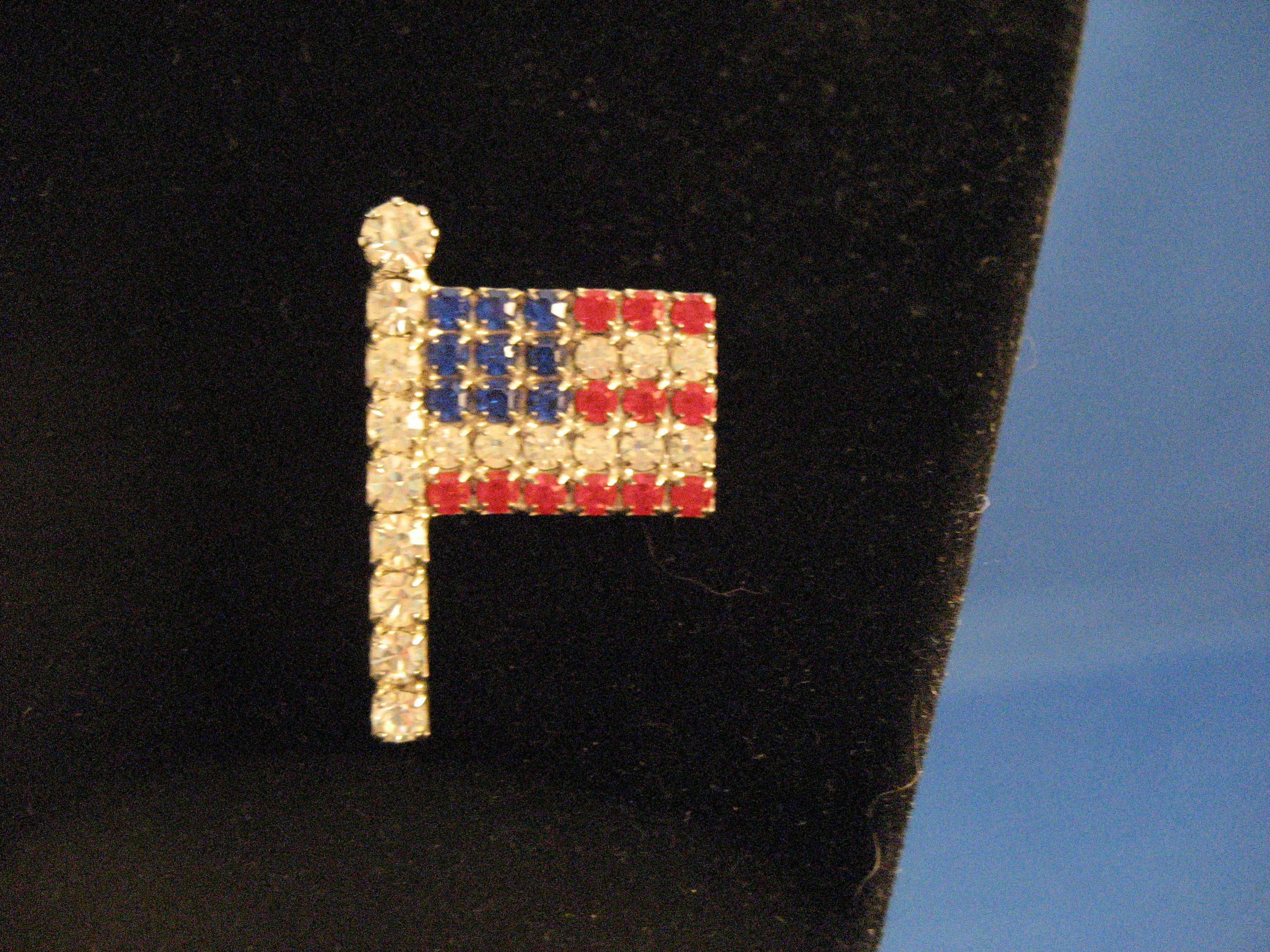 Rhinestone American Flag Brooch