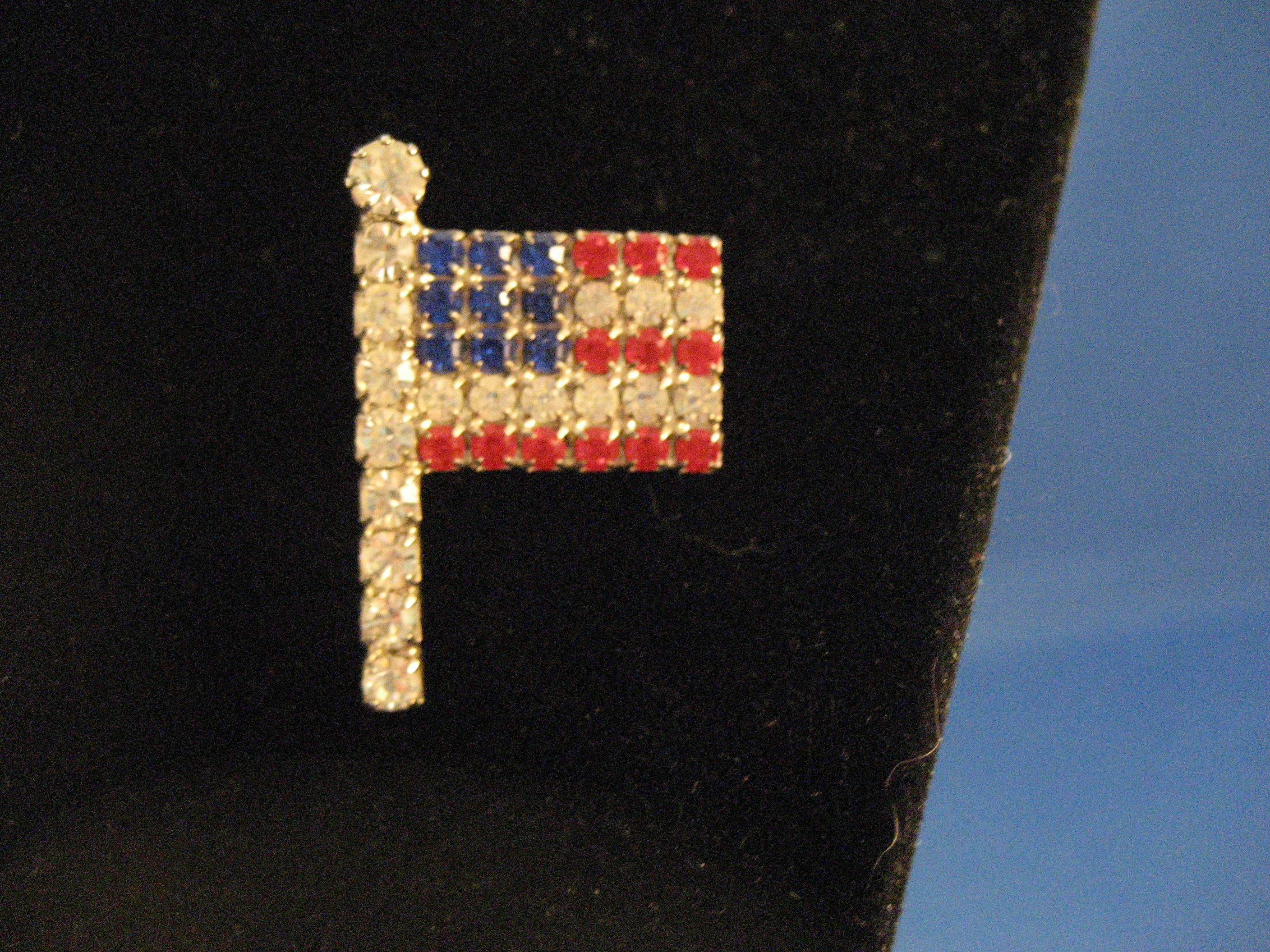Rhinestone American Flag Brooch