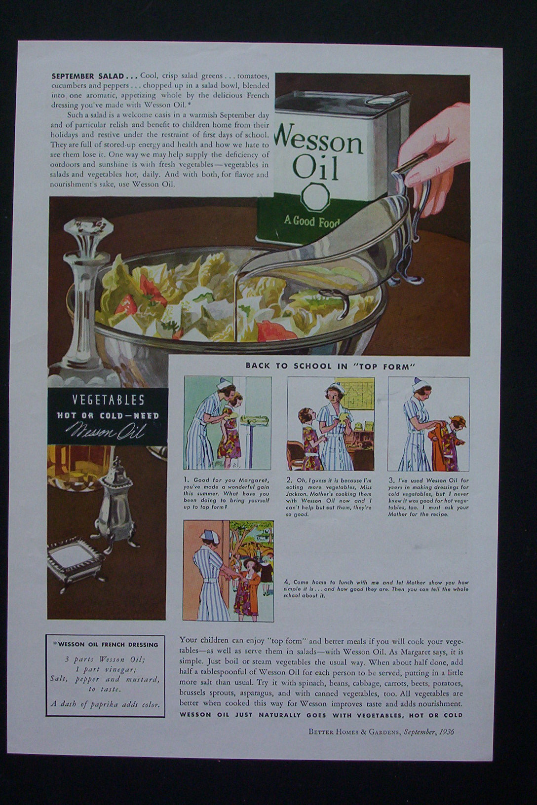 1936 Wesson Oil with Hand Pouring Salad Dressing