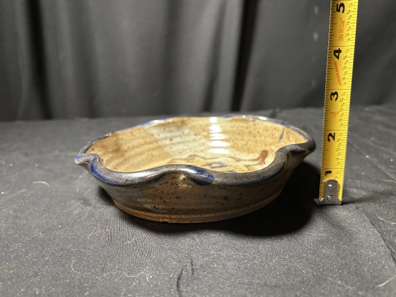 Vintage Studio Pottery Scalloped Bowl Signed Ruth Speckled Stoneware