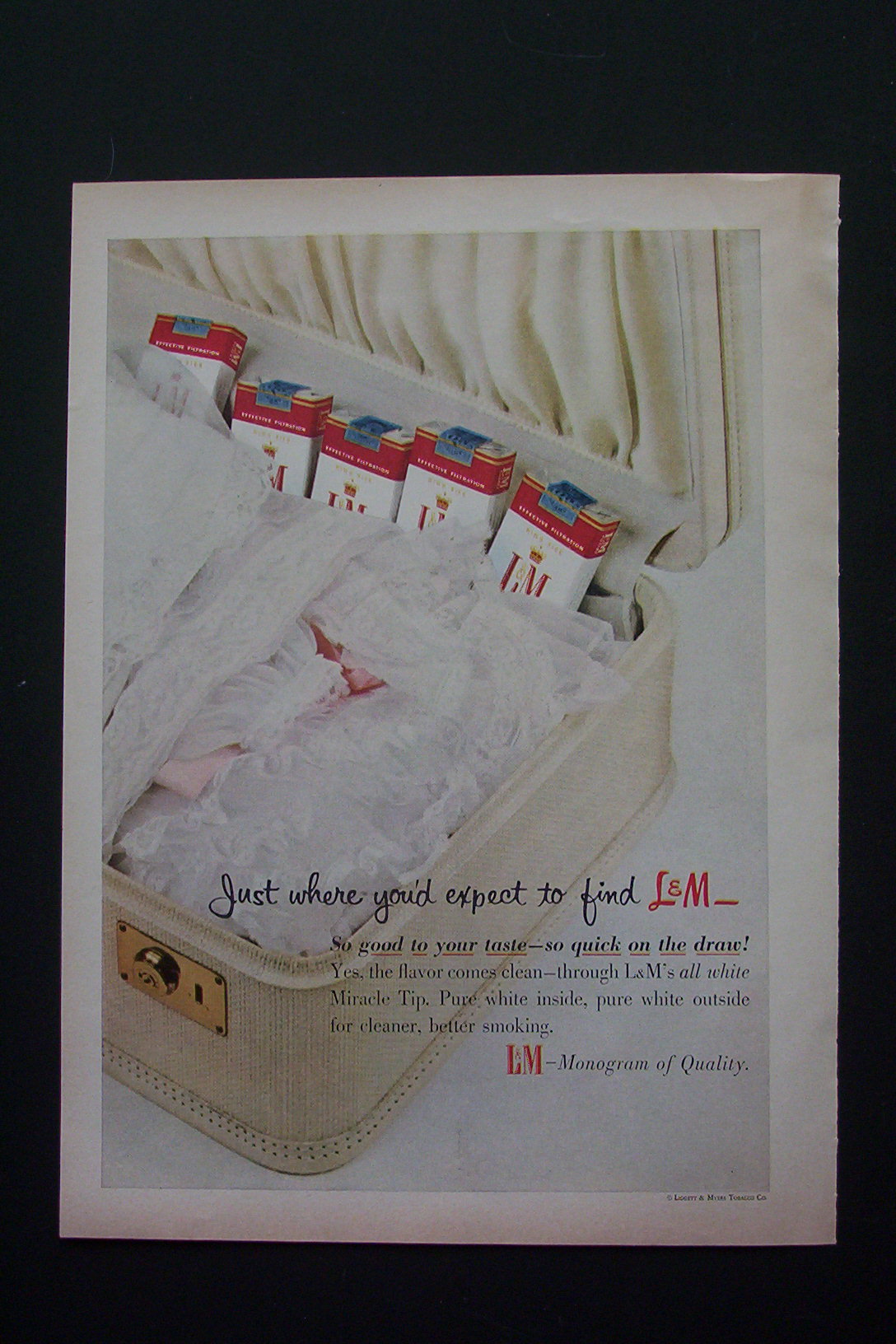 1956 L & M Cigarettes With 5 Packs in a Suitcase