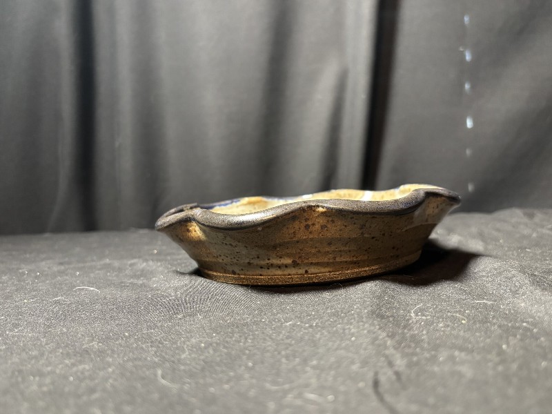 Vintage Studio Pottery Scalloped Bowl Signed Ruth Speckled Stoneware
