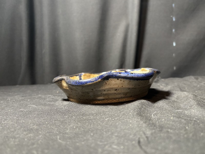Vintage Studio Pottery Scalloped Bowl Signed Ruth Speckled Stoneware