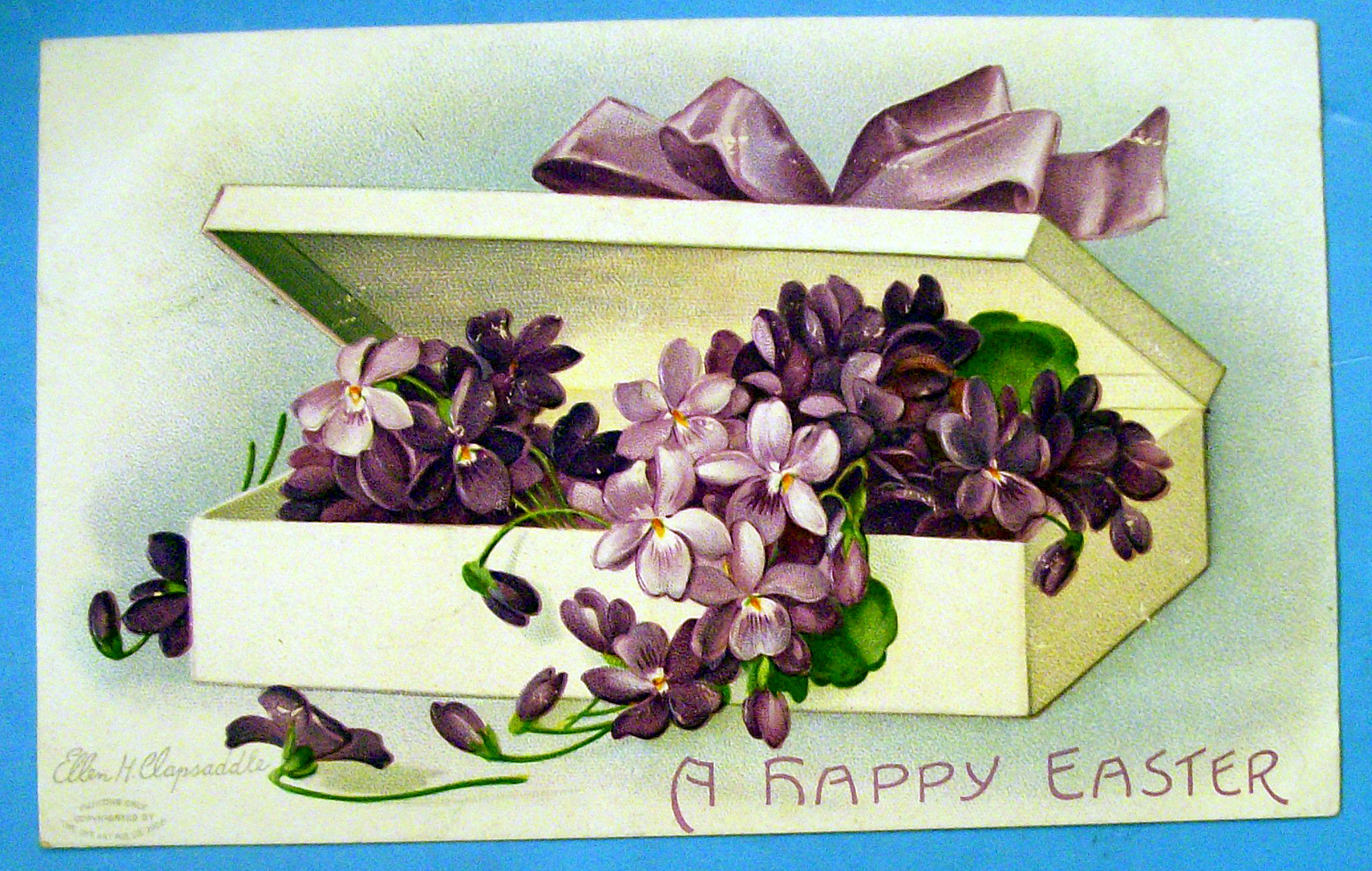A Happy Easter Postcard w/Box of Flowers By Clapsaddle