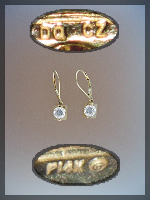 Earrings 14K Gold CZ Leverback Dangle Pierced