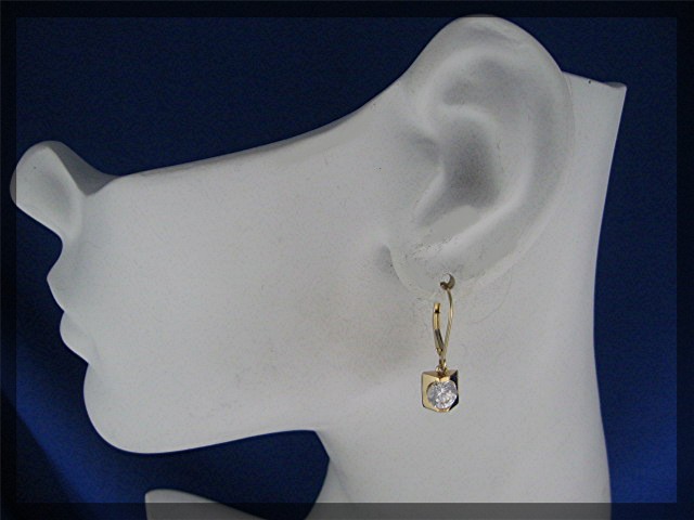 Earrings 14K Gold CZ Leverback Dangle Pierced