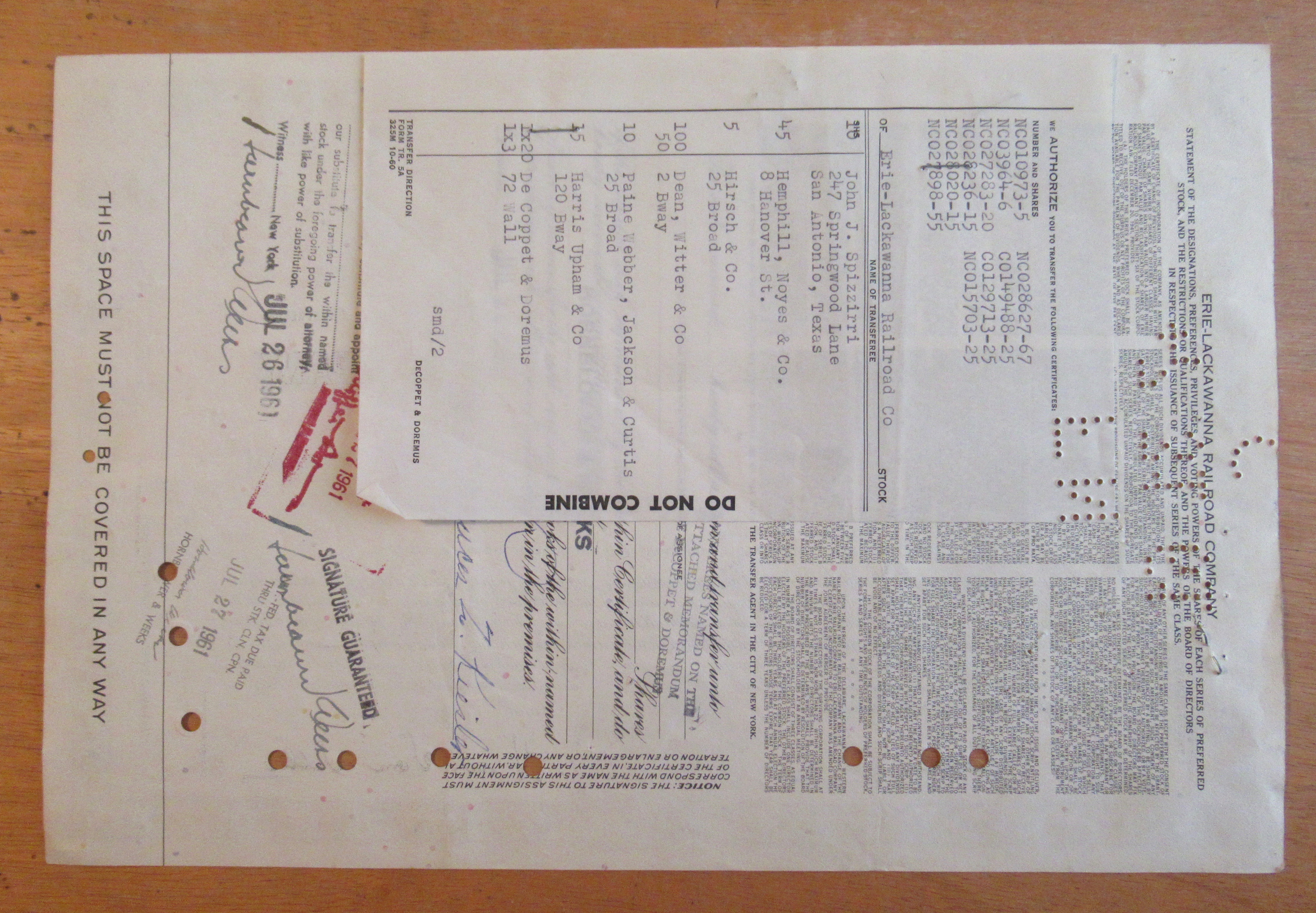1960 Erie-Lackawanna Railroad Company Stock Certificate