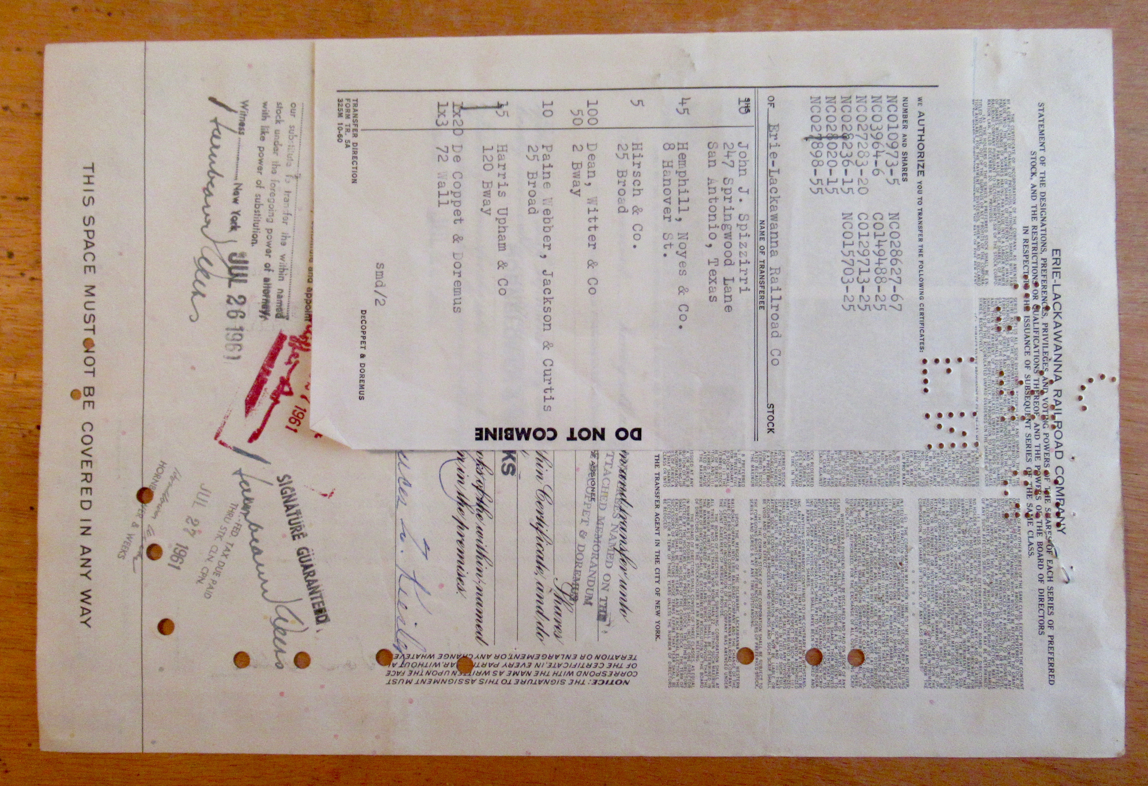 1960 Erie-Lackawanna Railroad Company Stock Certificate