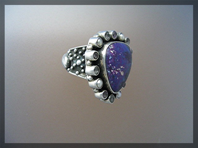 Turquoise Pearl Peridot Amethyst Sterling Silver Ring
