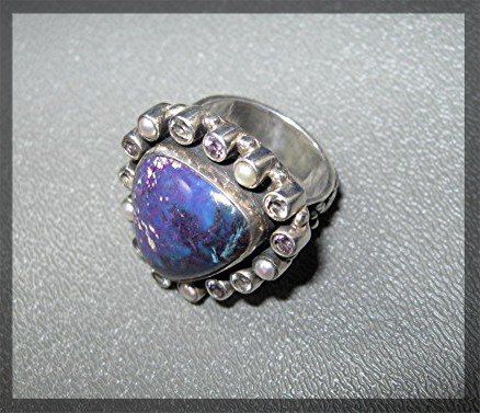 Turquoise Pearl Peridot Amethyst Sterling Silver Ring