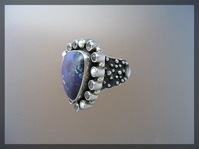 Turquoise Pearl Peridot Amethyst Sterling Silver Ring