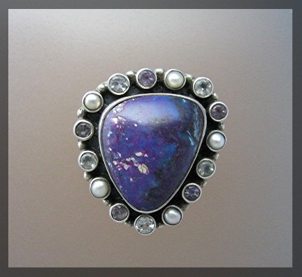 Turquoise Pearl Peridot Amethyst Sterling Silver Ring