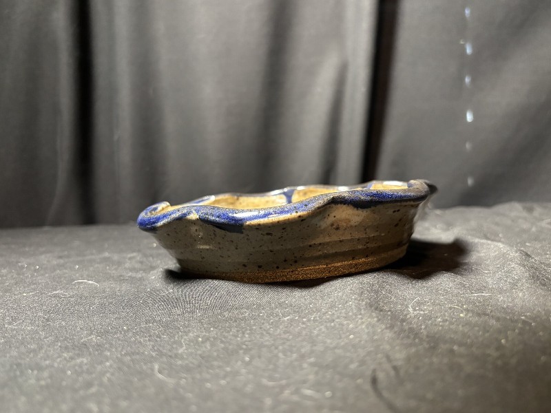 Vintage Studio Pottery Scalloped Bowl Signed Ruth Speckled Stoneware