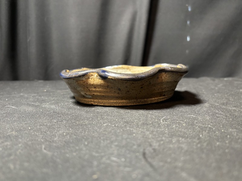 Vintage Studio Pottery Scalloped Bowl Signed Ruth Speckled Stoneware