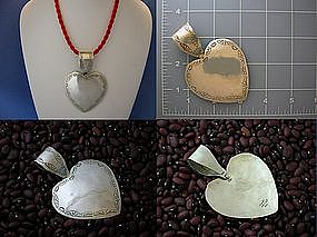 Sterling Silver Taxco Mexico 3 3/4 inch Heart Pendant