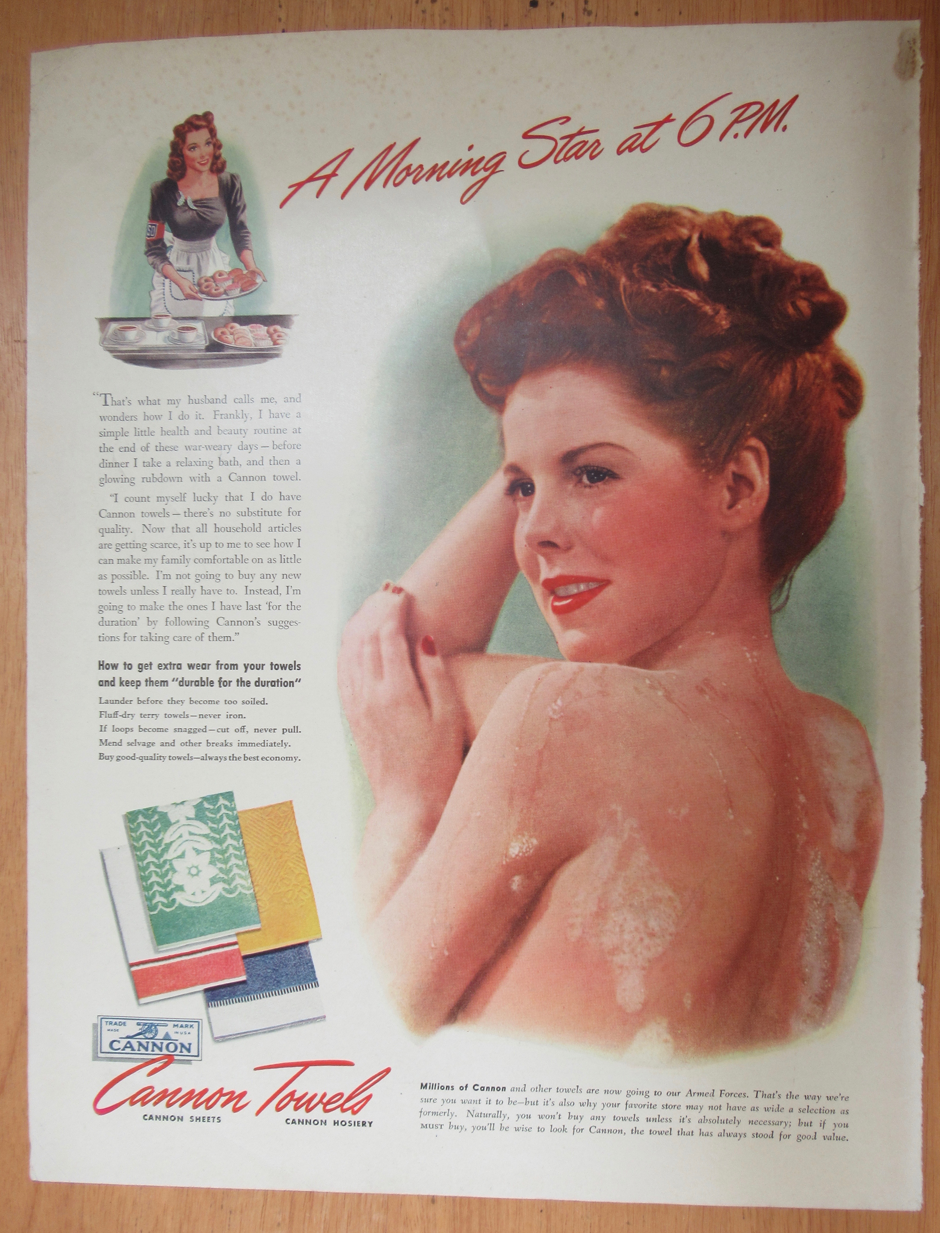 1943 Cannon Towels with Lovely Woman Bathing