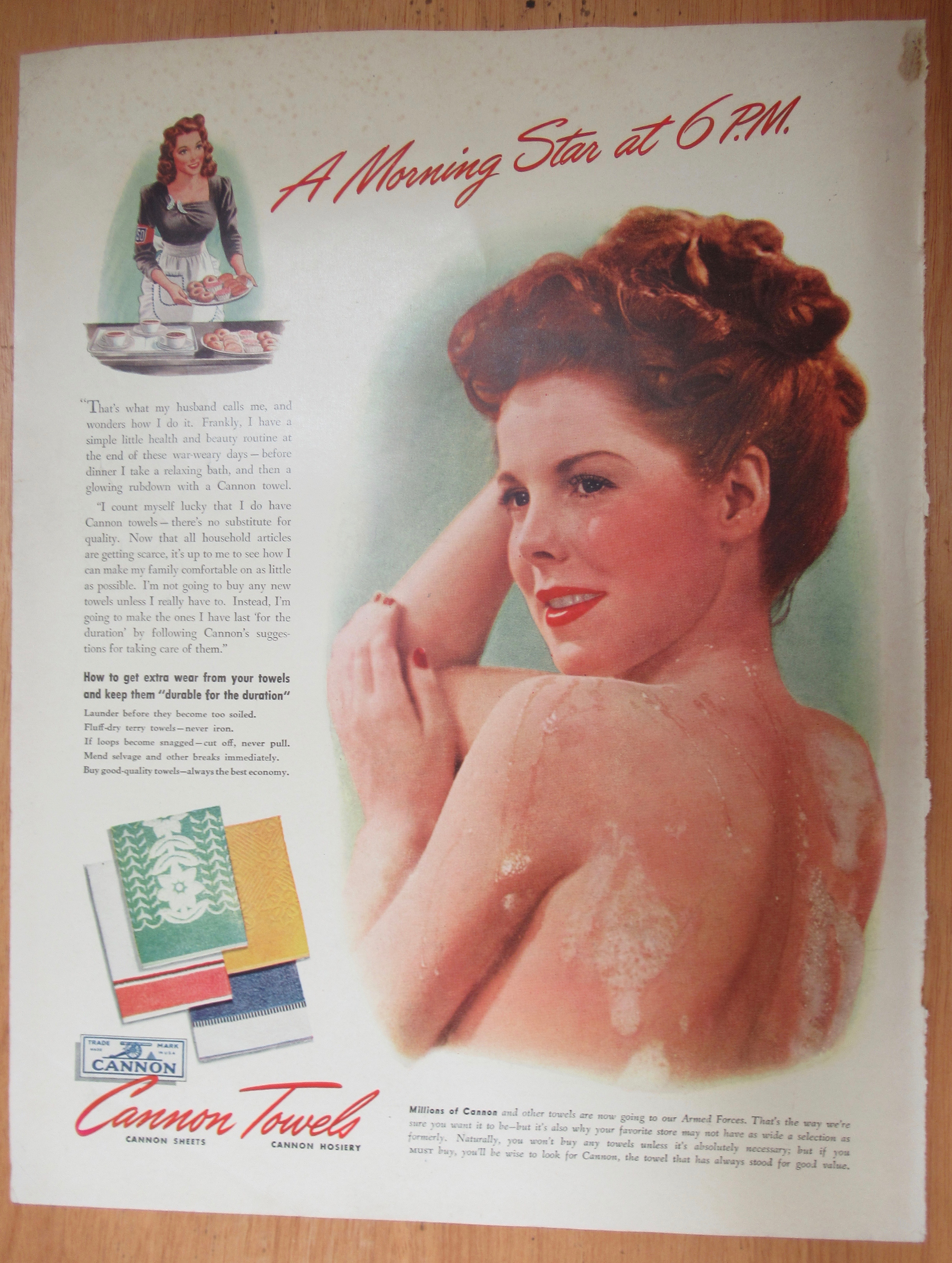 1943 Cannon Towels with Lovely Woman Bathing