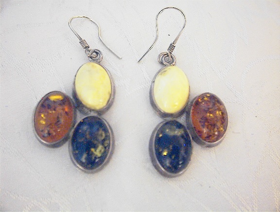Amber Sterling Silver & Tri Color Pierced Earrings
