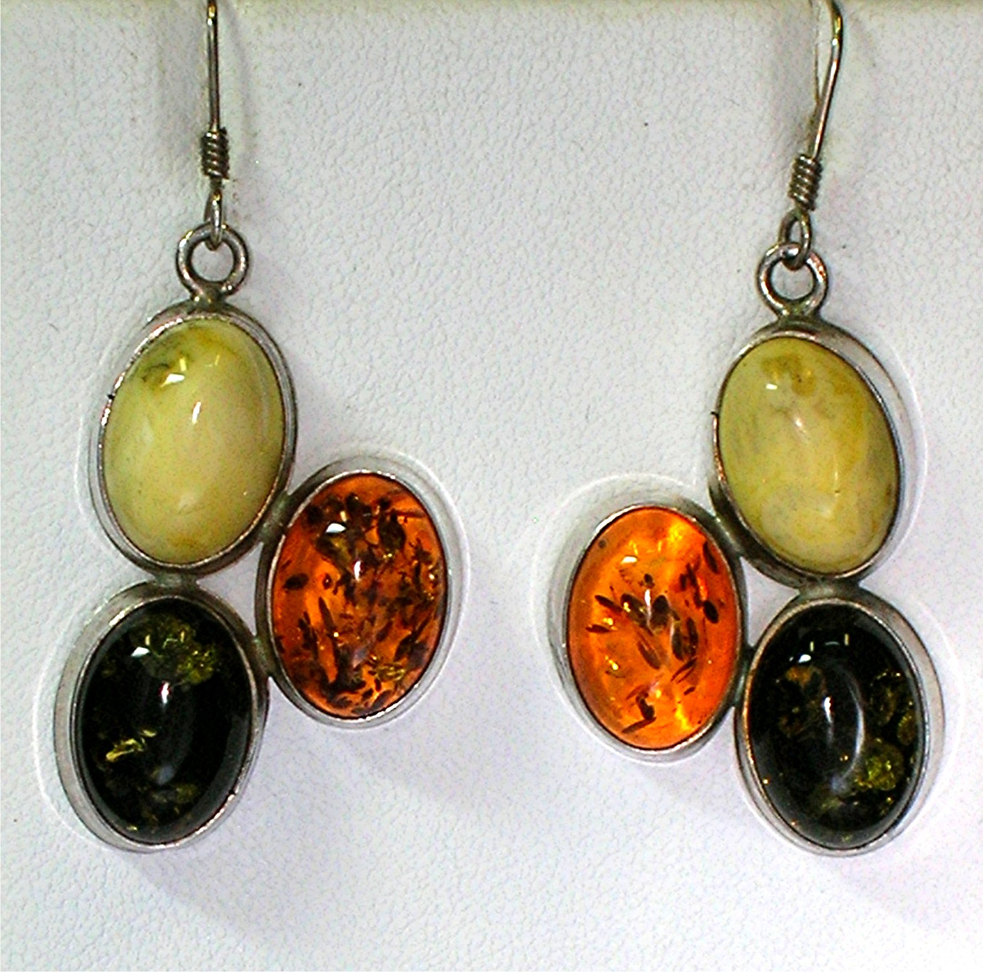 Amber Sterling Silver & Tri Color Pierced Earrings