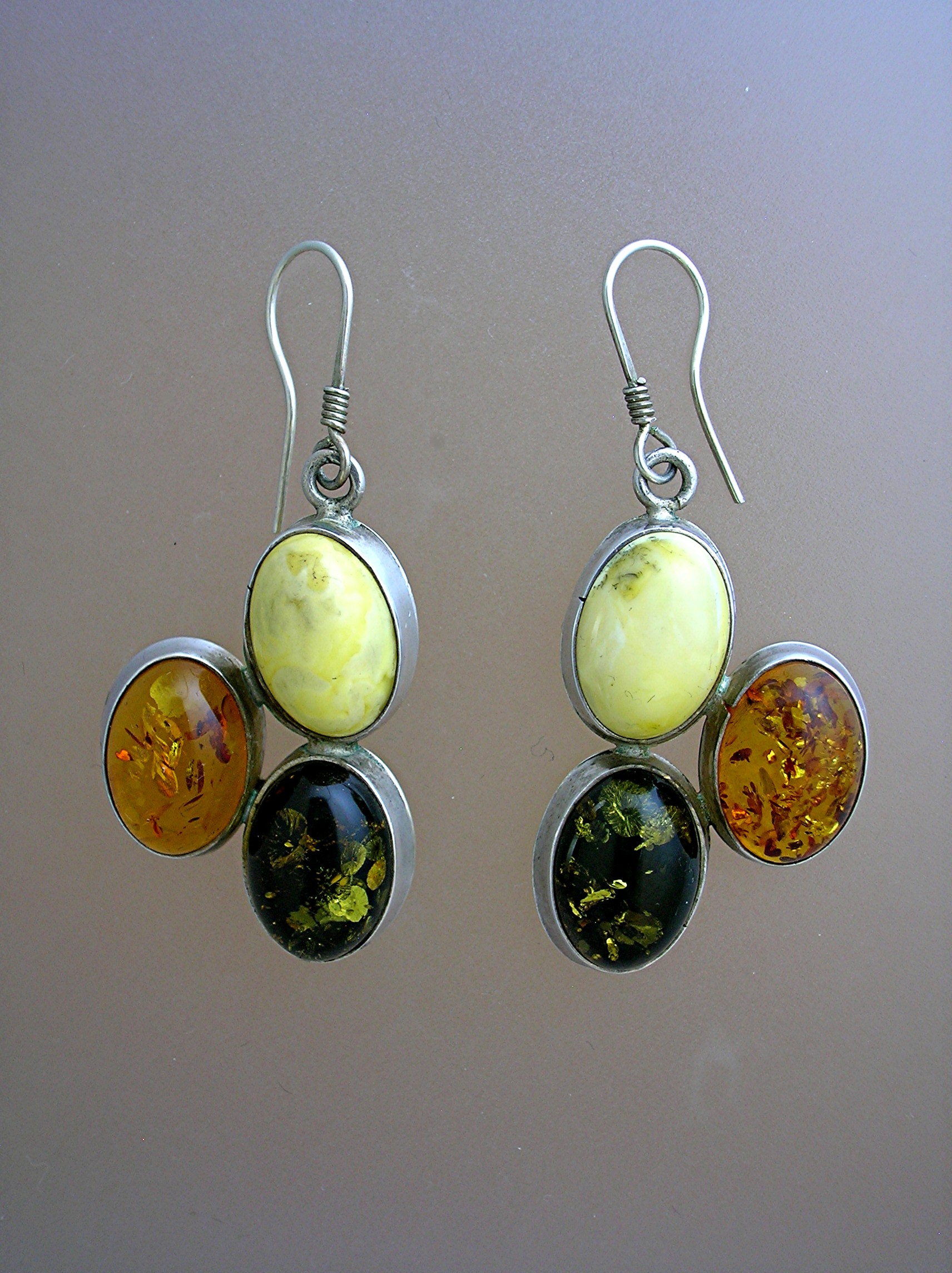 Amber Sterling Silver & Tri Color Pierced Earrings
