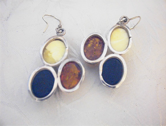 Amber Sterling Silver & Tri Color Pierced Earrings