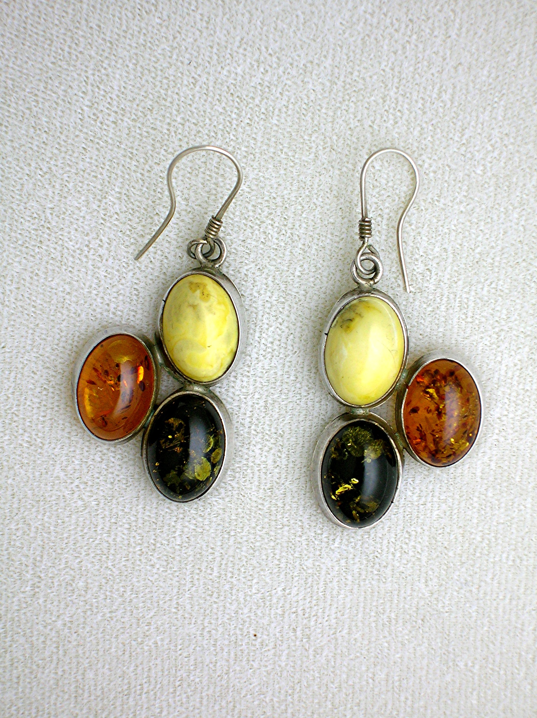 Amber Sterling Silver & Tri Color Pierced Earrings