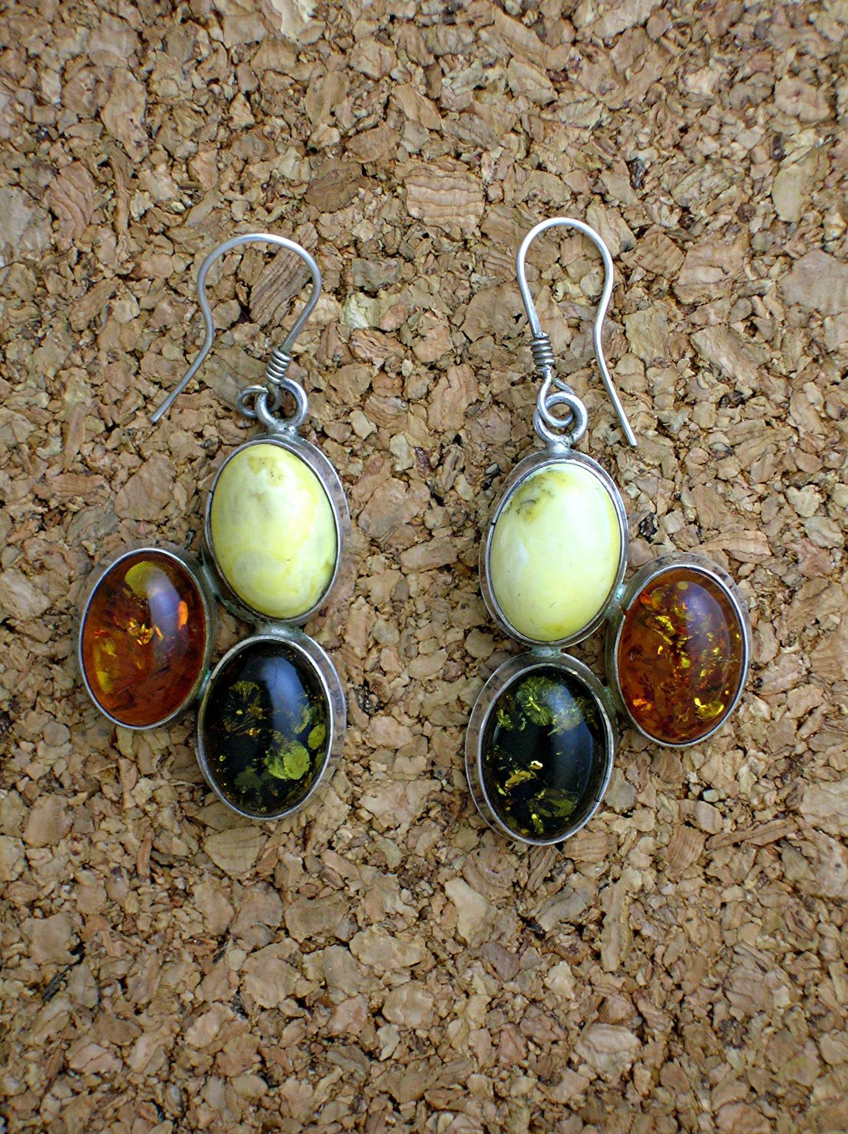 Amber Sterling Silver & Tri Color Pierced Earrings