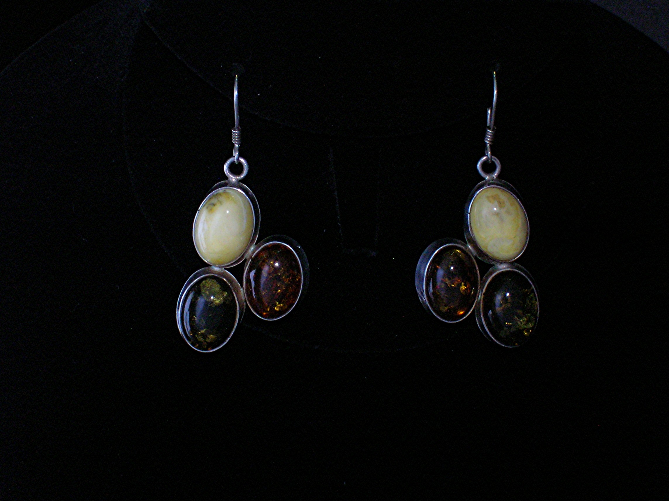 Amber Sterling Silver & Tri Color Pierced Earrings