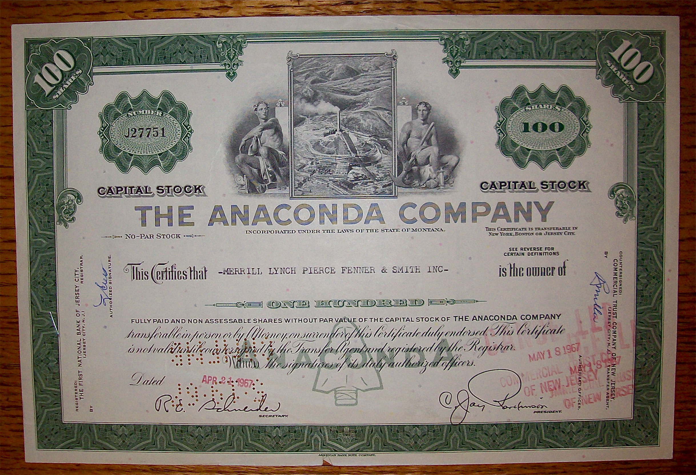 1967 Anaconda Company Stock Certificate