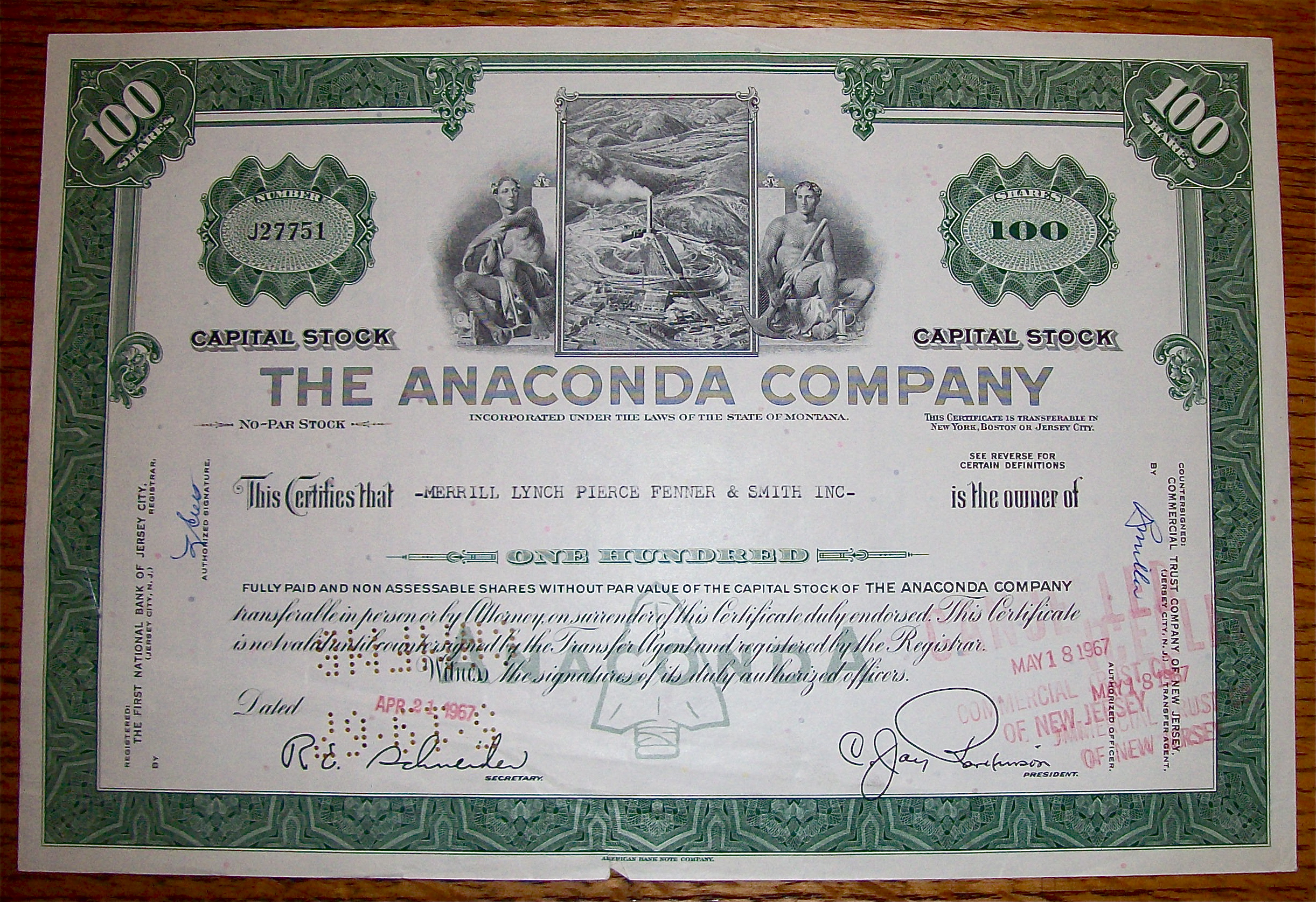 1967 Anaconda Company Stock Certificate