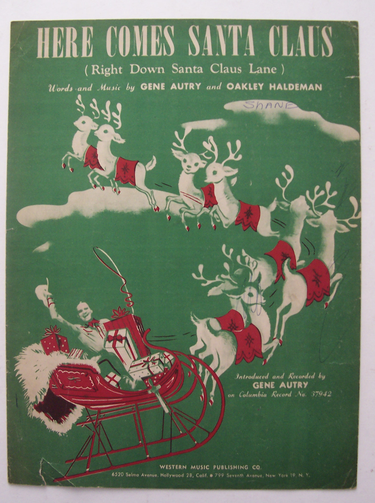 Sheet Music For 1948 Here Comes Santa Claus