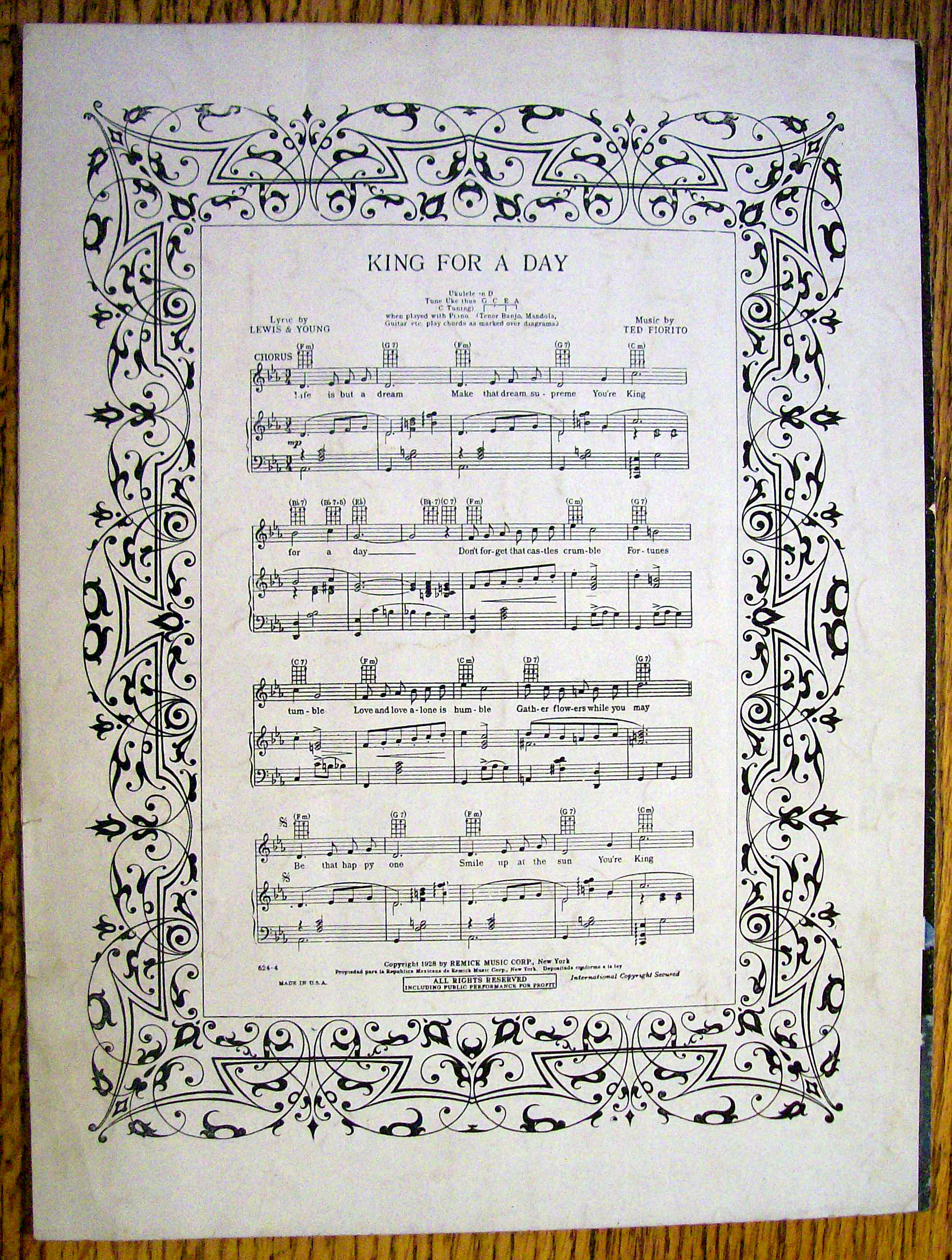 Sheet Music For 1928 Round Evening